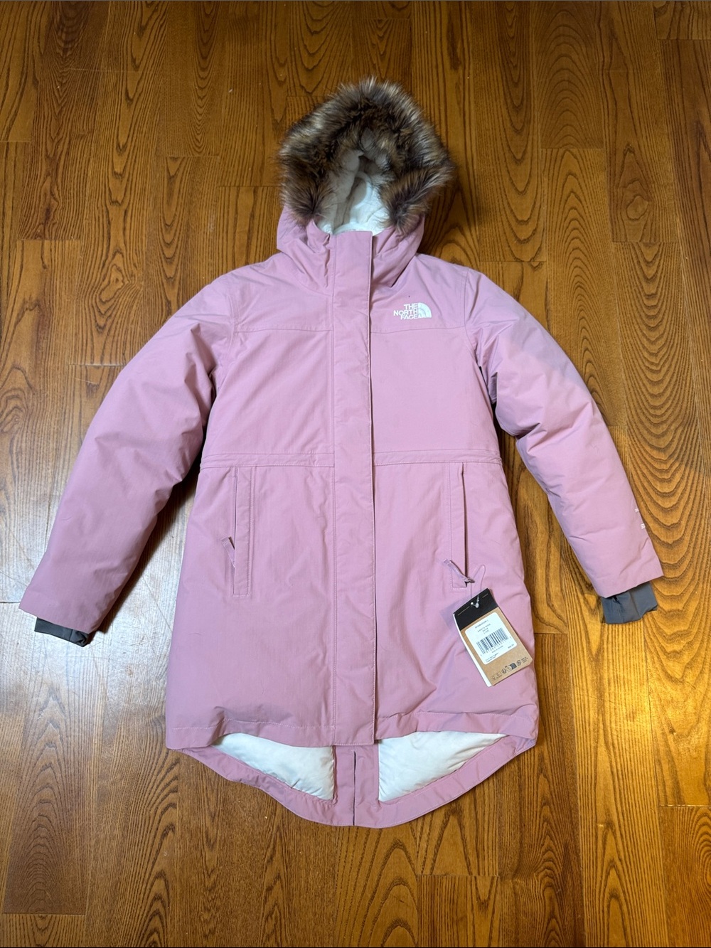 The North Face Dusty Pink Insulated Parka with Faux Fur Trim